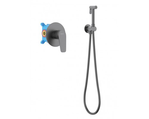 AQ1119BGM БЕТТА набор с гигиеническим душем (смеситель + гигиеническая лейка + шланг + шланговое подсоединение с держателем), оружейная сталь (шлиф. ч AQ1119BGM