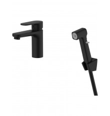 AQ1812MB НИКА смеситель для раковины 90 без донного клапана с гигиеническим ручным душем, матовый черный AQ1812MB