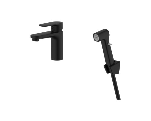 AQ1812MB НИКА смеситель для раковины 90 без донного клапана с гигиеническим ручным душем, матовый черный AQ1812MB