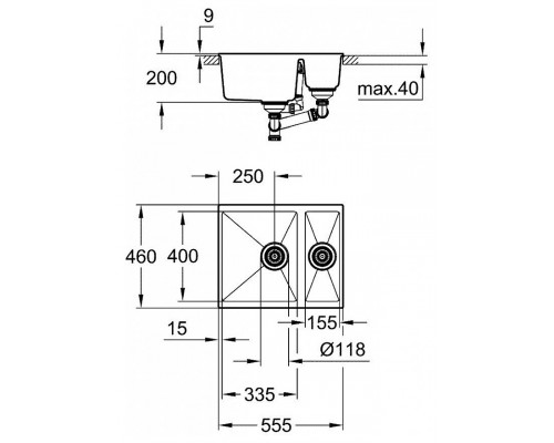 31648AP0 K500 Мойка с 2 чашами, 555 x 460 мм, черный гранит (5 шт.- пал.) 31648AP0