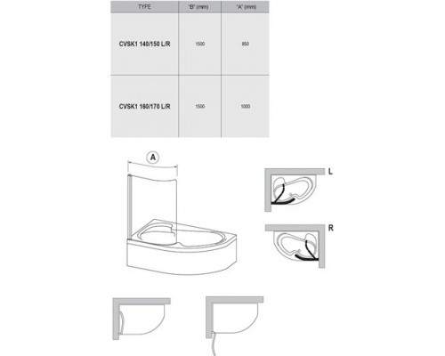 CVSK1 ROSA 140/150 L блестящая+транспарент шторка на ванну 7QLM0C00Y1