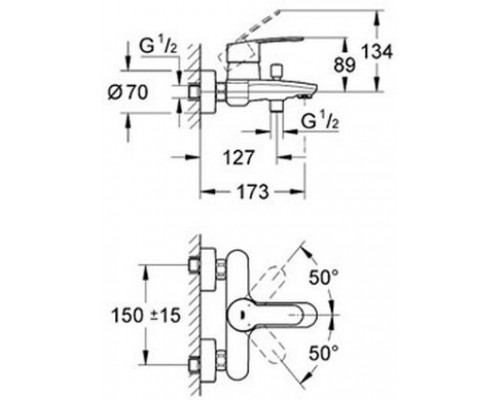 33591002 Eurostyle Cosmopolitan Смеситель однорычажный для ванны, хром 33591002