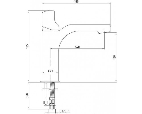 104508986EX MYRA смеситель для раковины 130 без донного клапана черный /хром 104508986EX