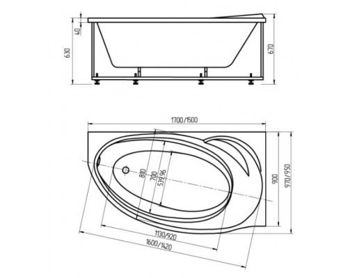 Бетта 170 прав.гидромасс.ПН +спин.масс.6форс. с фр.экр. BET170-0000009