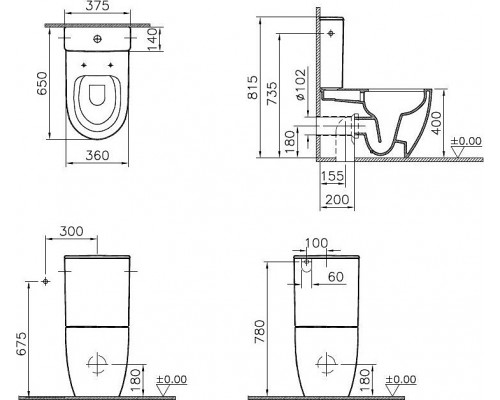 9830B003-7203 Sento Rim-ex напольный унитаз back to wall, сиденье тонкое с микролифтом 9830B003-7203
