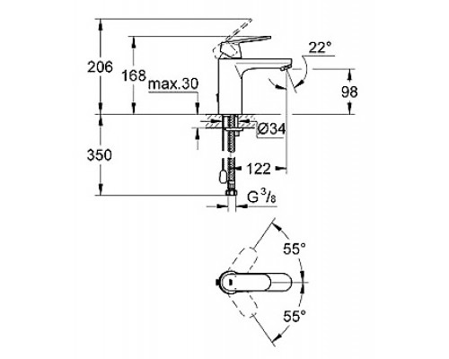 23326000 Eurosmart Cosmo Смеситель для раковины с цепочкой, средний излив, хром 23326000