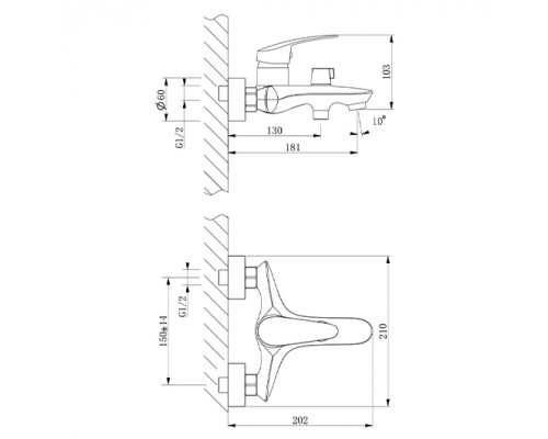 LM0414CLINARAСмеситель для ванны, с коротким изливом, дивертор с керамическими пластинами LM0414C