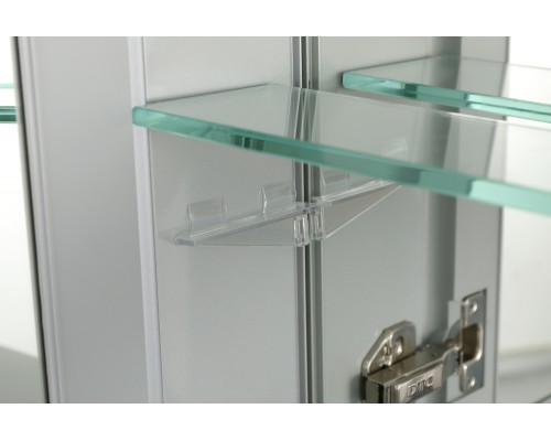 AQ7808-MC Алюминиевый зеркальный шкаф без подсветки 762660134,крепеж. Две зеркальные дверцы шириной 50,9 и 25,5 см. Две стекл.полки 6 мм AQ7808-MC