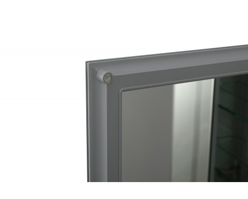 AQ7808-MC Алюминиевый зеркальный шкаф без подсветки 762660134,крепеж. Две зеркальные дверцы шириной 50,9 и 25,5 см. Две стекл.полки 6 мм AQ7808-MC