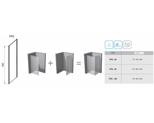 PPS-100 черный + транспарент, PIVOT жесткая душевая стенка 90GA0300Z1