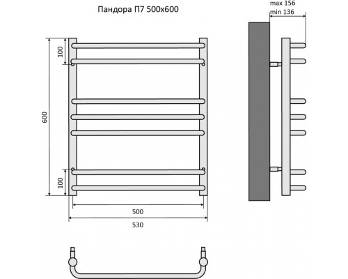 Пандора П7 500х600 Полотенцесушитель Aquatek (черный муар) AQ RRС0760BL