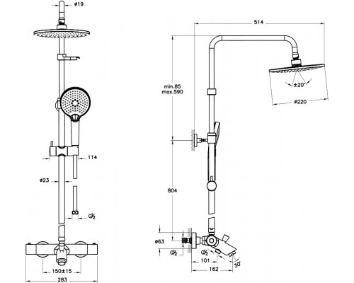 A47208EXP Душевая колонна Aquaheat Joy 220B, цвет хром A47208EXP