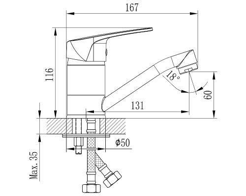 D40-22 Смеситель одноручный (40 мм) для умывальника/мойки с поворотным изливом 150 мм, хром D40-22 D40-22