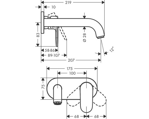 71576000S Set HG Vernis Blend смеситель для раковины из стены (71576000+13622180) 71576000S