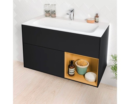 G040HFPD FINION Тумба под раковину 996 x 591 x 498 mm, с подсветкой LED, 2 выдвижных ящика. крепежный комплект Black Matt Lacquer / Gold Matt Lacquer G040HFPD