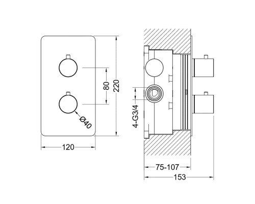 AQ1392BGM ЕВРОПА термостатический смеситель для ванны 2 режима (внешняя и скрытая часть), оружейная сталь (шлиф. черный хром) AQ1392BGM