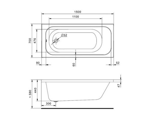 1.WH50.1.746 ЛАММА 150х70 Ванна акриловая прямоугольная (NEW) 1.WH50.1.746