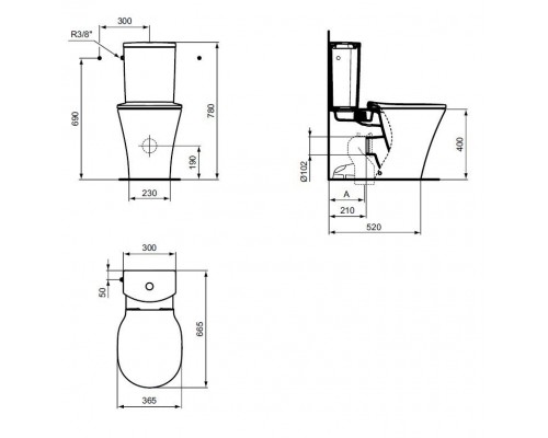E013701 CONNECT AIR AquaBlade® Напольный пристенный унитаз для монтажа с бачком, горизонтальный выпуск E013701
