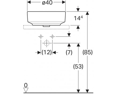 500.768.01.2 Geberit VariForm Раковина с установкой на столешницу круглой формы, D=40 см, без отв. под смеситель, без отв. перелива 500.768.01.2