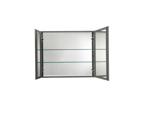AQ7808-MC Алюминиевый зеркальный шкаф без подсветки 762660134,крепеж. Две зеркальные дверцы шириной 50,9 и 25,5 см. Две стекл.полки 6 мм AQ7808-MC