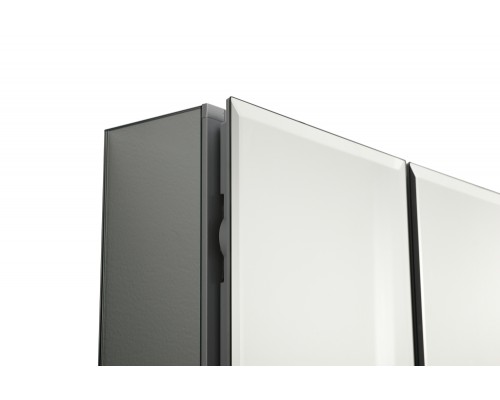 AQ7808-MC Алюминиевый зеркальный шкаф без подсветки 762660134,крепеж. Две зеркальные дверцы шириной 50,9 и 25,5 см. Две стекл.полки 6 мм AQ7808-MC