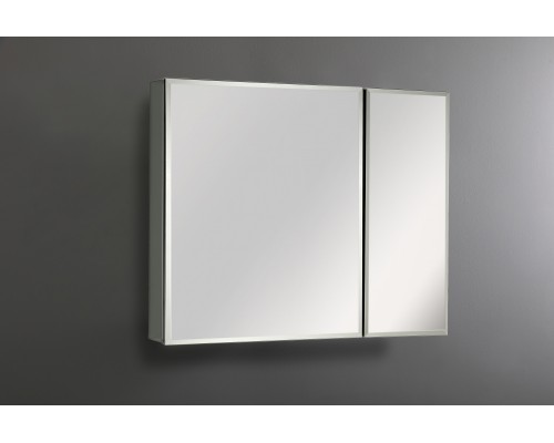AQ7808-MC Алюминиевый зеркальный шкаф без подсветки 762660134,крепеж. Две зеркальные дверцы шириной 50,9 и 25,5 см. Две стекл.полки 6 мм AQ7808-MC