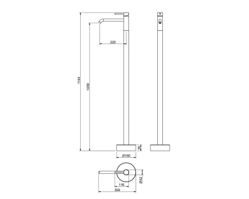 AQ1309BGM ЕВРОПА смеситель для раковины напольный, оружейная сталь (шлиф. черный хром) AQ1309BGM