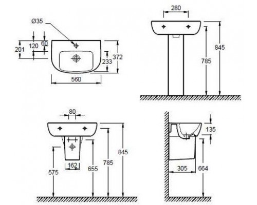 ODEON UP E4755-00 раковина 56x37 см E4755G-00
