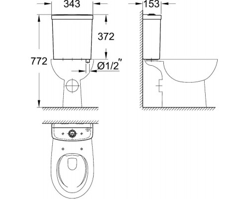 39436000 Bau Ceramic Бачок с двухрежимной арматурой, нижняя подводка ½(24 пал - 126363) 39436000