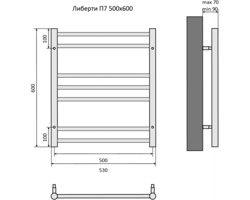 Либерти П7 500х600 Полотенцесушитель Aquatek (черный муар) AQ RR0760BL