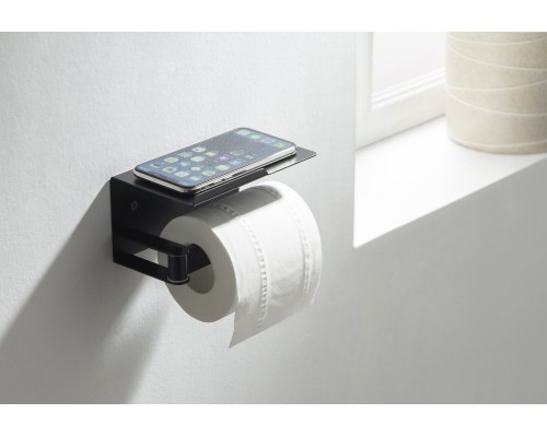 AQ4929MB ЛИБРА бумагодержатель с полкой, матовый черный AQ4929MB