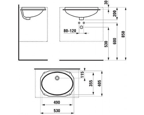 BIROVA 1119.1.000.000.1 раковина устанавливаемая снизу, с неглазурованной внешней частью 8.1119.1.000.000.1