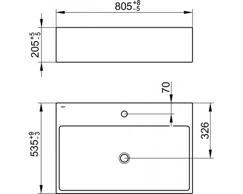 39062318001 EDITION 90 Керамическая раковина 805x535x205 mm, 1 отверстие под смеситель, БЕЗ перелива, белый 39062318001