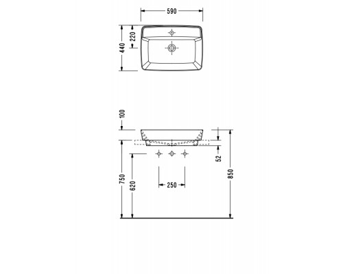RT30TXS110H RITA прямоугольная раковина для установки в столешницу 44х59 см, с отверстием под смеситель, Serel RT30TXS110H