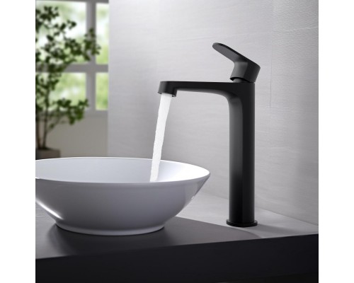 AQ1204MB ОБЕРОН смеситель для раковины высокий 240, без донного клапана, матовый черный AQ1204MB