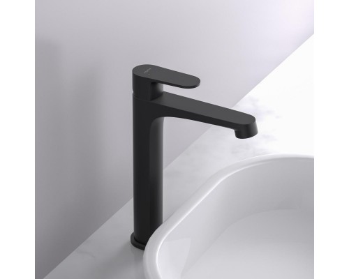 AQ1204MB ОБЕРОН смеситель для раковины высокий 240, без донного клапана, матовый черный AQ1204MB