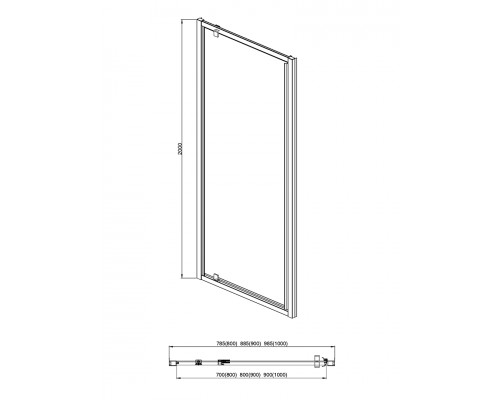 AQ ARI PI 09020GM Душевая дверь, распашная 900x2000 профиль оружейная сталь, стекло прозрачное AQ ARI PI 09020GM