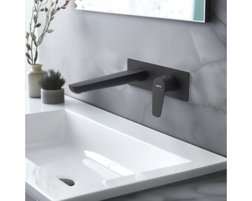 AQ1113MB БЕТТА смеситель для раковины настенный (внешняя и скрытая часть), матовый черный AQ1113MB