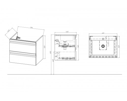AQ77060-LG Комплект мебели: Тумба 60см ВЕГА с раковиной AQ0460-00, 2 ящика, цвет серый туман AQ77060-LG