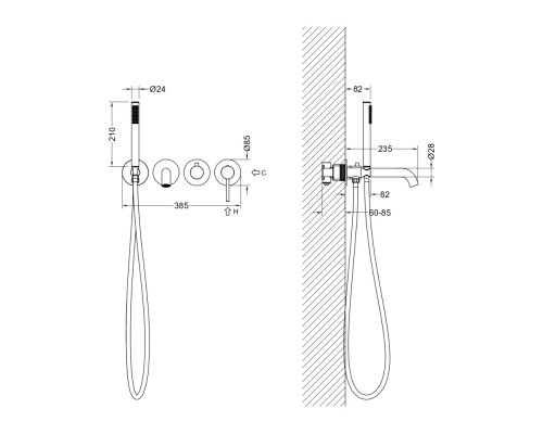 AQ1344BG ЕВРОПА смеситель для ванны встроенный (внешняя и скрытая часть), шлиф.золото AQ1344BG