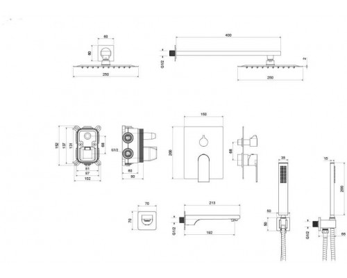 AQ1473MB ЛИРА Set 4 в 1 душевой комплект 3 режима, матовый черный AQ1473MB