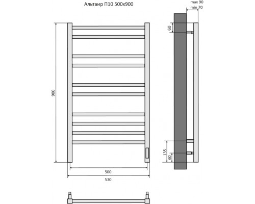 Альтаир П10 500х900 электрический (quick touch) Полотенцесушитель Aquatek (черный муар) AQ EL KP1090BL