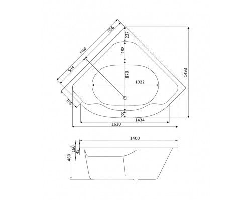 1.WH30.2.402 МЕЛВИЛЛ 140х140 ванна симметричная акриловая белая 1.WH30.2.402