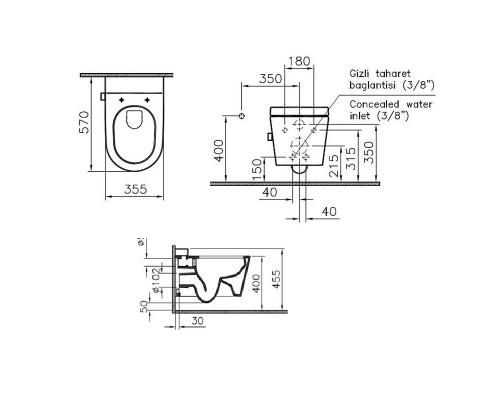 5176B003-6233 Безобод. подвесной унитаз VitrA Nest (c фу-цей биде, встр. смес., бачок VitrA Fresh для моющего ср-ва), дюропласт, МЛ 5176B003-6233