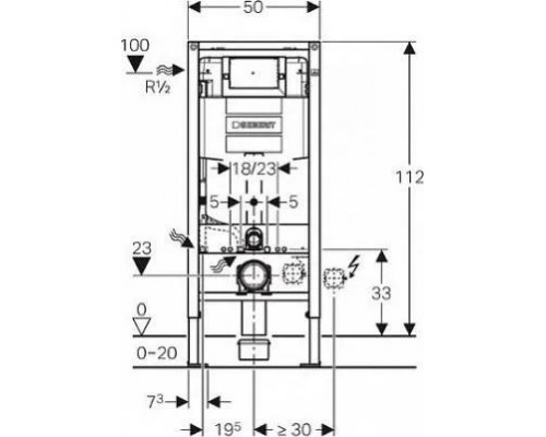 111.060.00.2 Инсталляция Geberit Duofix для подвесного унитаза, 112 см, со смывным бачком скрытого монтажа Omega 12 см 111.060.00.2