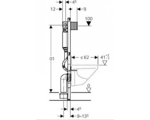 111.060.00.2 Инсталляция Geberit Duofix для подвесного унитаза, 112 см, со смывным бачком скрытого монтажа Omega 12 см 111.060.00.2