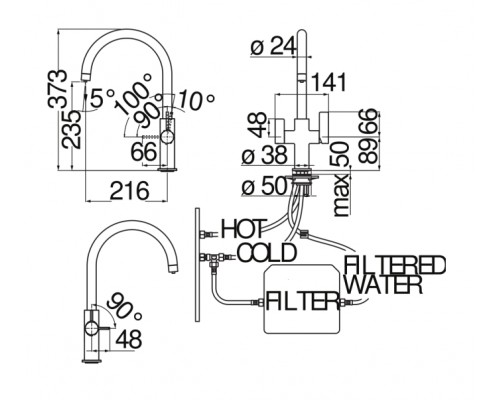 FL96824/3VCR FLAG смеситель для кухни с подключением к фильтру питьевой воды FL96824/3VCR