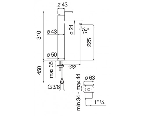 LV00428/2CR LIVE смеситель для раковины высокий LV00428/2CR