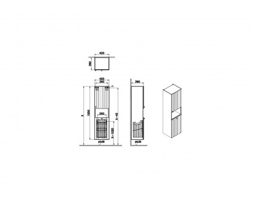 69100 Пенал высокий Root Groove 40 см с корзиной для белья, матовый белый, правосторонний 69100