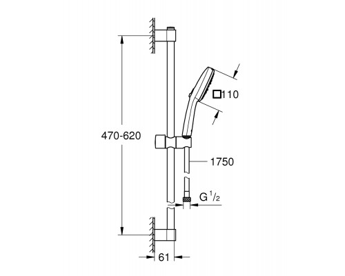 27579003 Tempesta Cube 110 Душевой гарнитур, 3 режима струи, душевая штанга 600 мм, шланг 1750 мм, 8.4 л/мин, хром (замена 27579002) 27579003